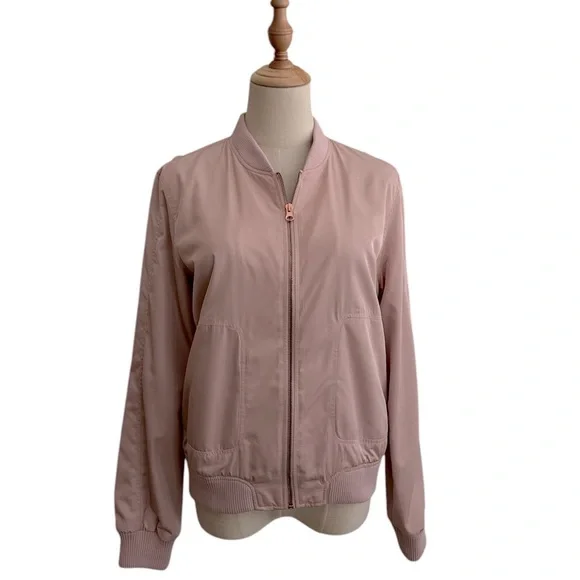 Anthropologie HEI HEI Journey Bomber Satin Jacket Blush Pink Women’s Size Small - Picture 2 of 11